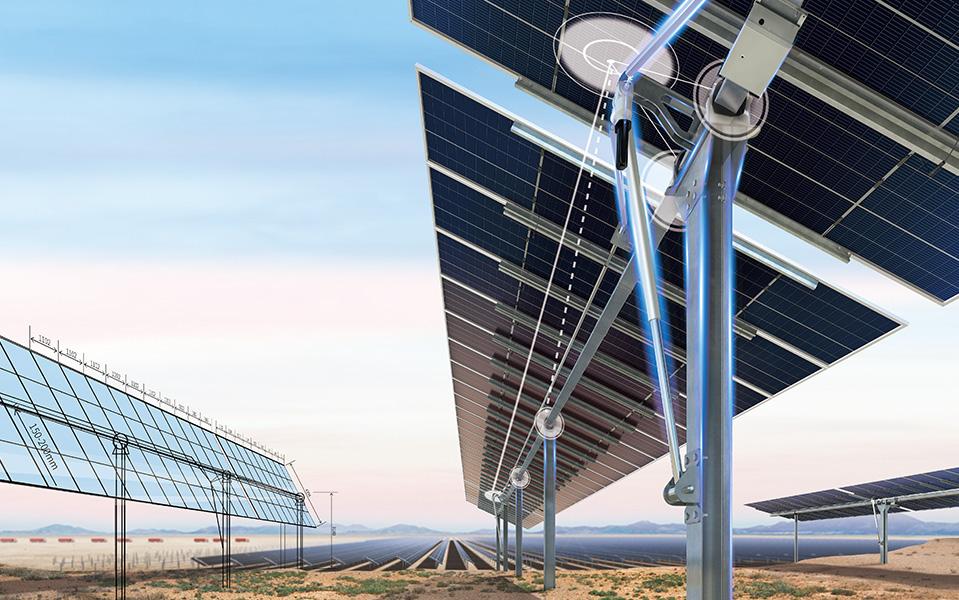 View of tracker under solar panel array